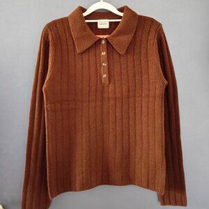 Khaite Brown Ribbed Polo Collar Sweater | New Without Tags (NWT) | Size S/M